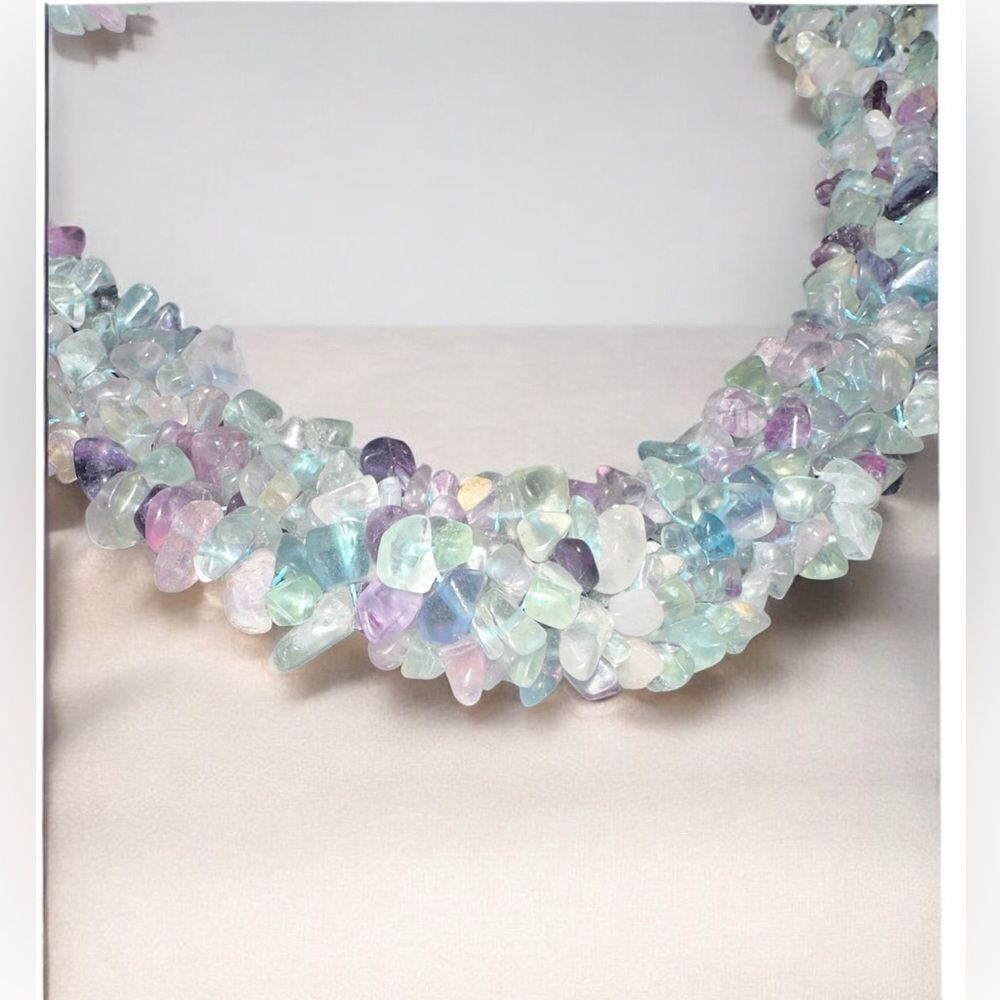 Beautiful Rainbow Fluorite Chips Necklace. 16 inches long.
